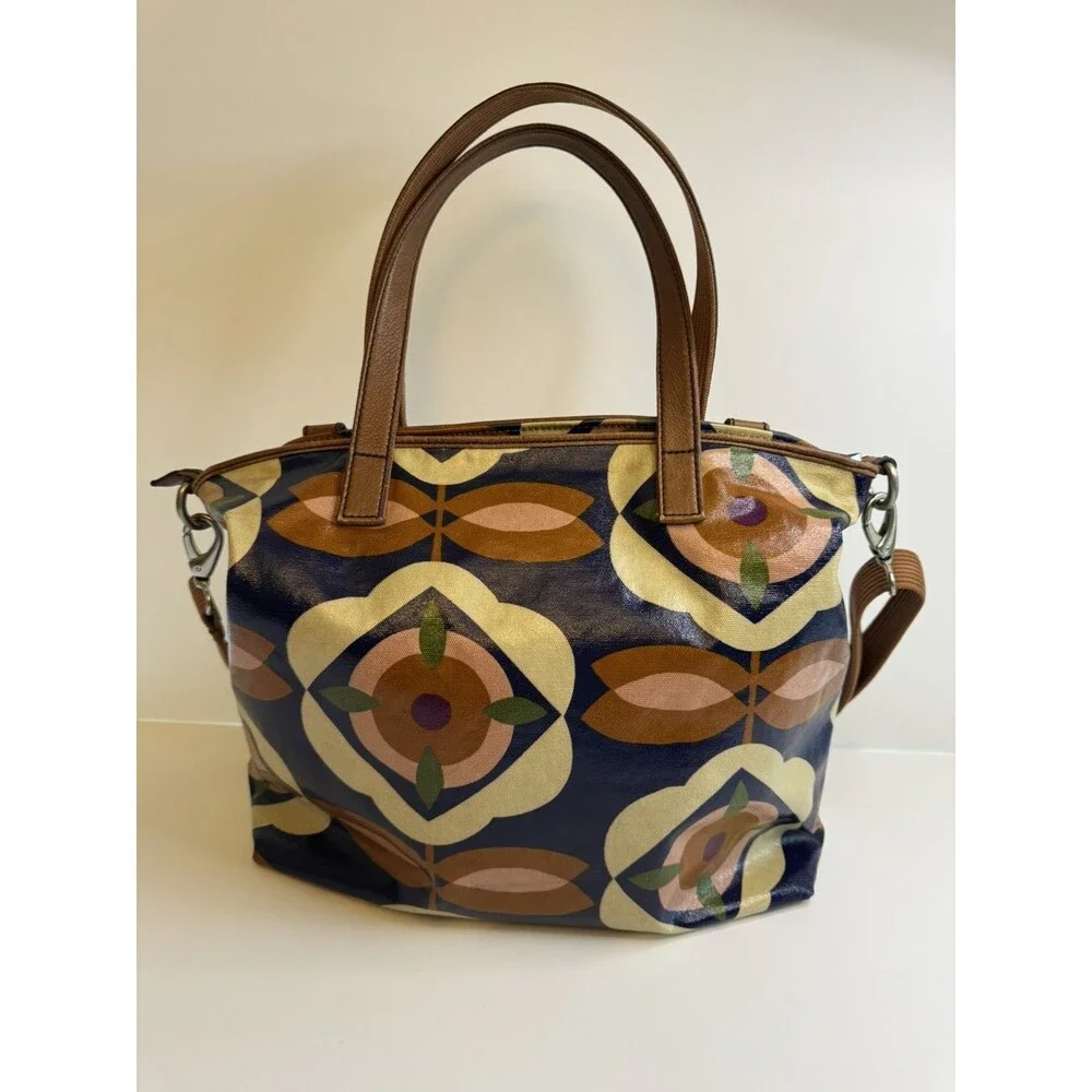 Fossil Key Per Coated Canvas Leather Trim Shoulder Bag Floral Purse- size large